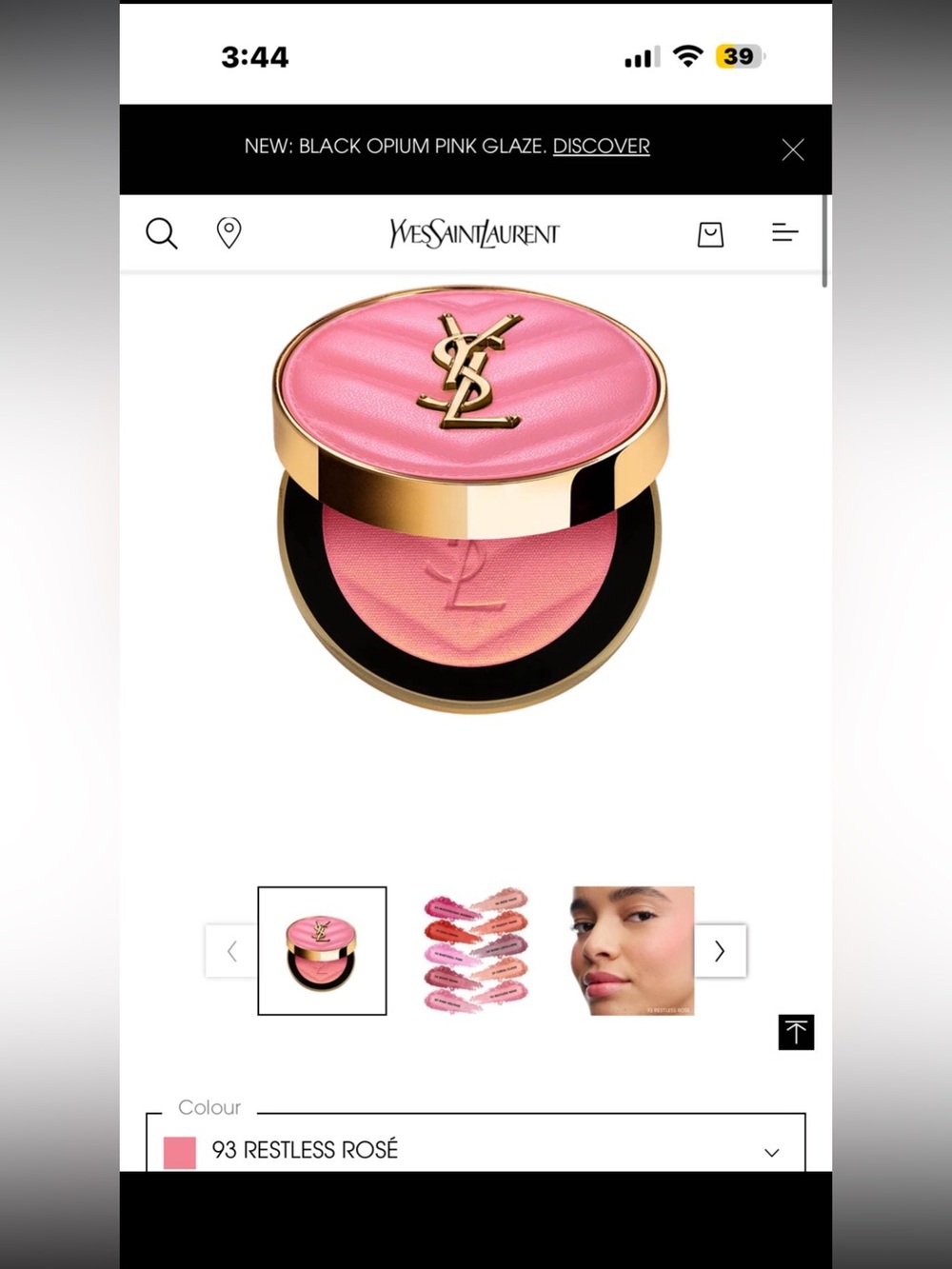 Yves Saint Laurent Pink Blush Compact — 93 Restless Rosé